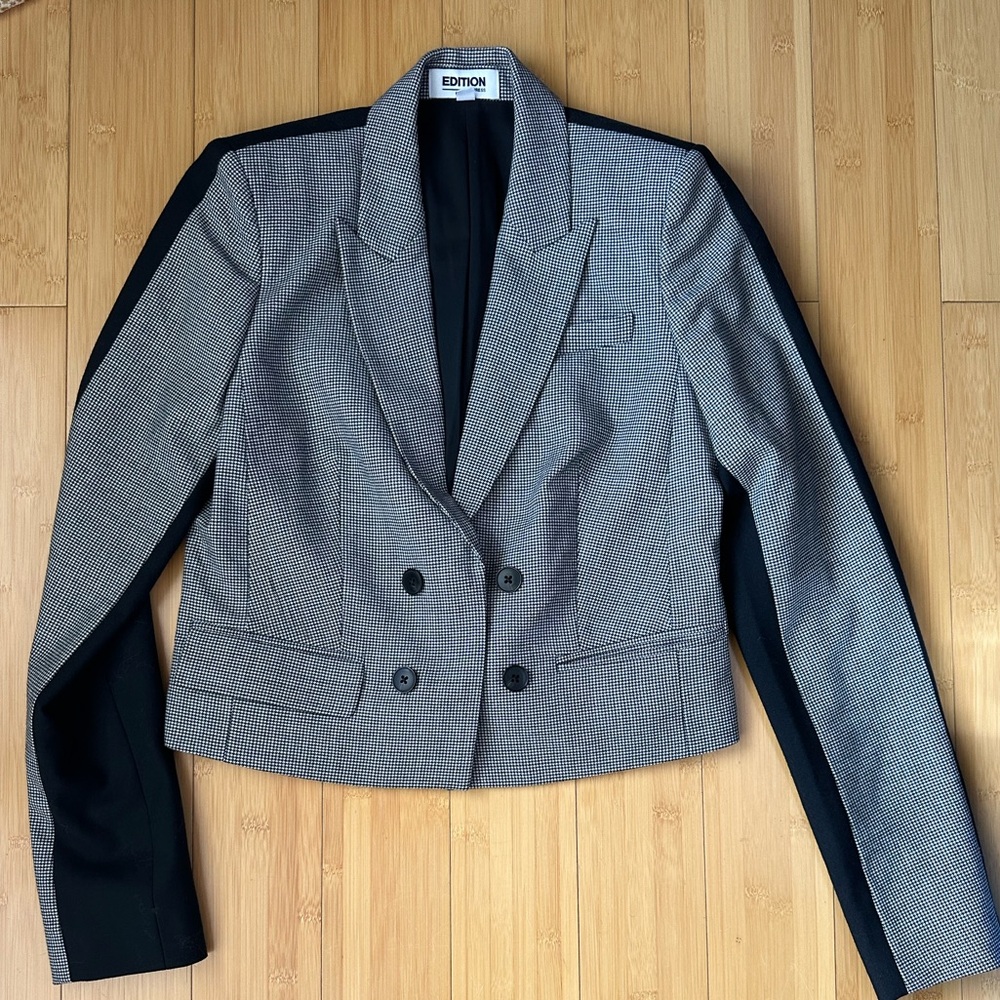 Express Black and Gray Double-Breasted Blazer